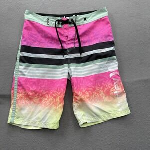 Hurley Board Shorts Mens 31 Pink Stripe Floral Swim Trunks Quick Dry